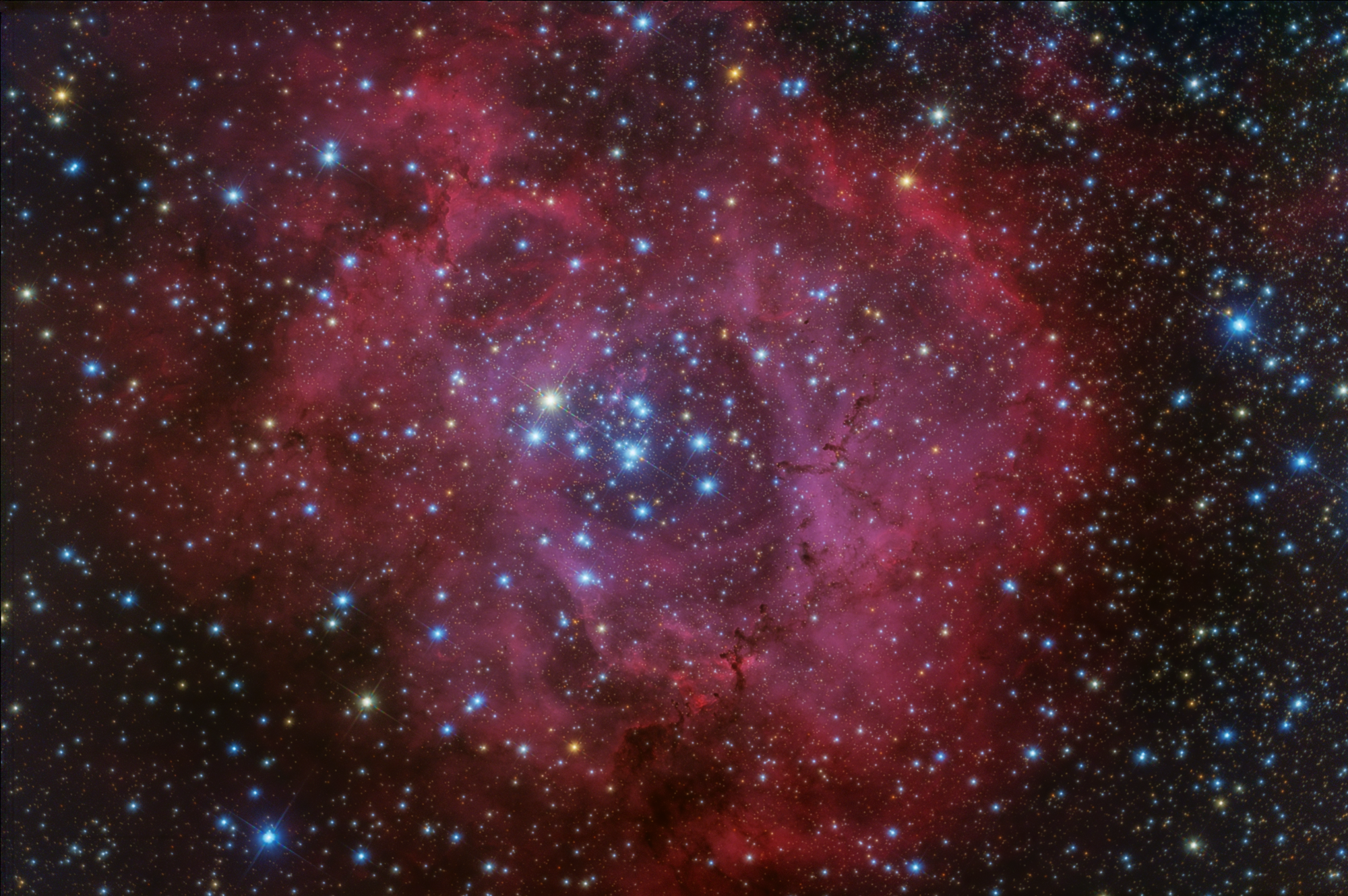 比如冬天可以拍到的ngc2237玫瑰星云,这其实是一个巨大的电离氢区